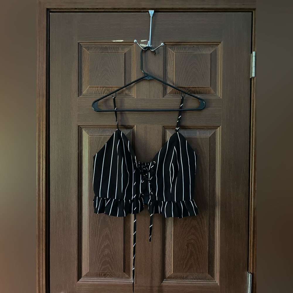 Black and White Striped Crop Top